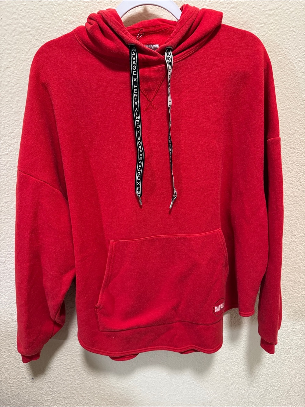 Savage X Fenty Red Hoodie with Branded Black Drawcords